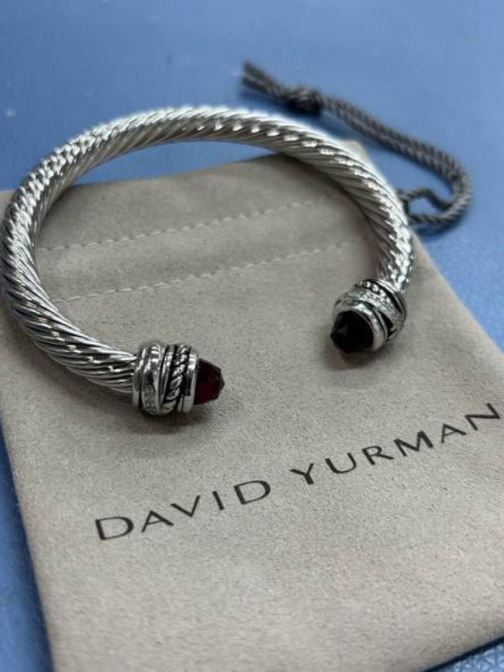 💫David Yurman💫 7mm Bracelet Silver with Red crystal